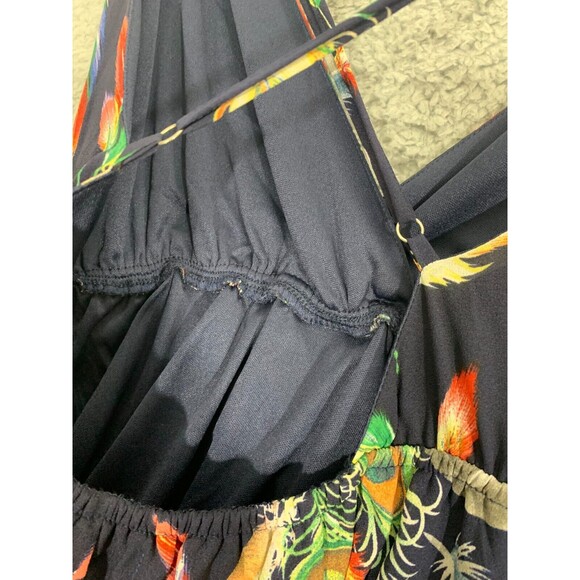 I Joah (S) Blue Colorful Feather Print Lined Adjustable Spaghetti Strap Dress - Picture 6 of 12